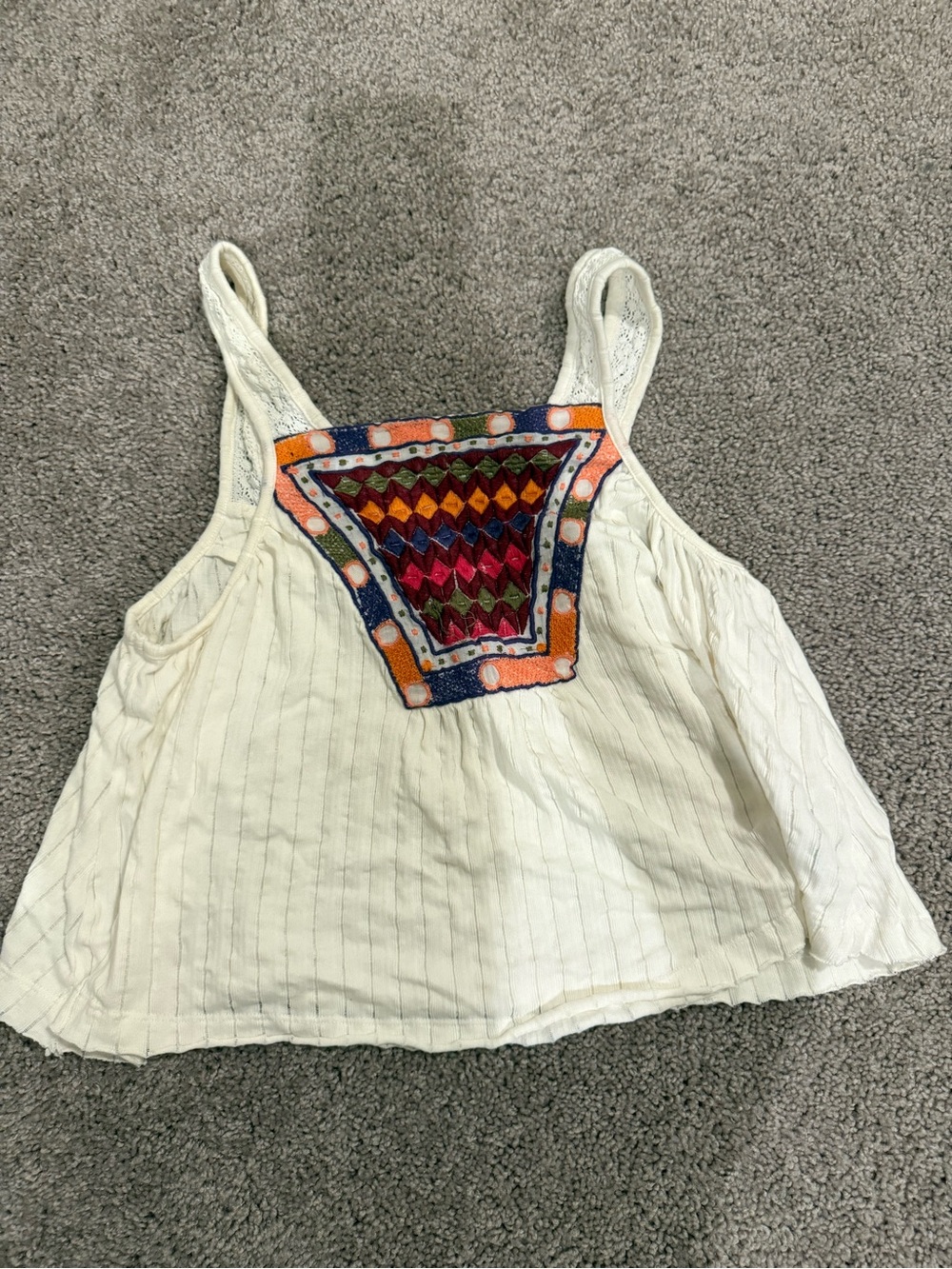 Urban Outfitters Cream Tank Top with Multicolor Embroidered Panel